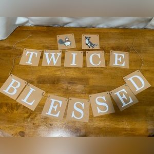 “Twice Blessed” baby shower twins decoration